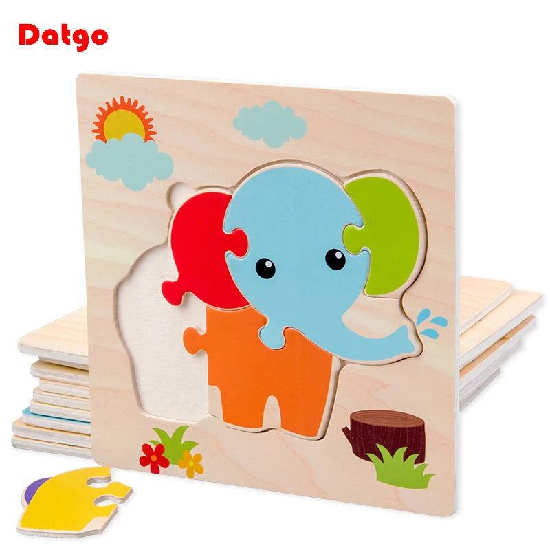 Wooden 3D Animal Puzzle – Montessori Cartoon Animal Jigsaw & Shape Learning Toy for Kids 3+, 13 Designs