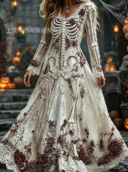 Women's Gothic Skull & Rose Maxi Dress – photo 19