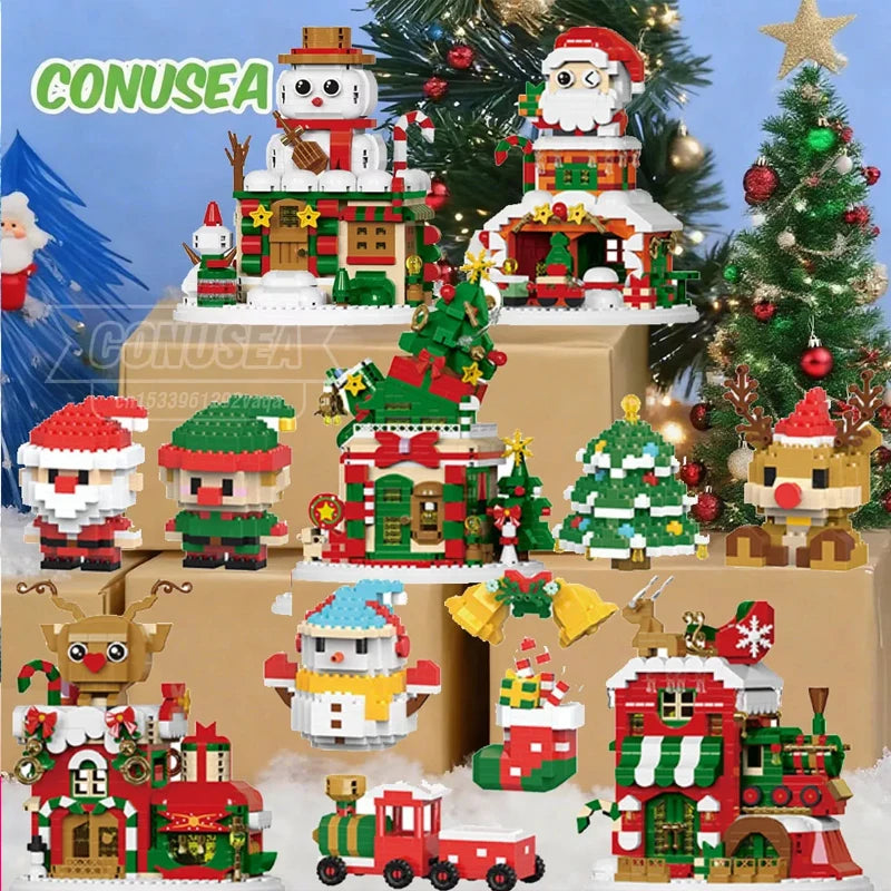 Christmas Micro Building Block Sets – Santa, Reindeer & Festive Brick Models | Holiday Desk Decor & Gift for Teens & Adults