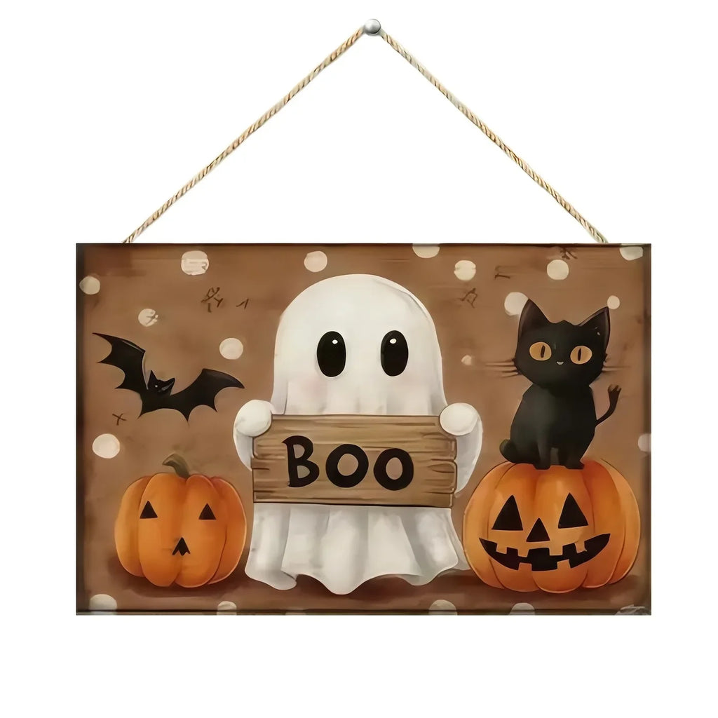 Black Cat Happy Halloween Wooden Door Sign – halloween decor photo 9