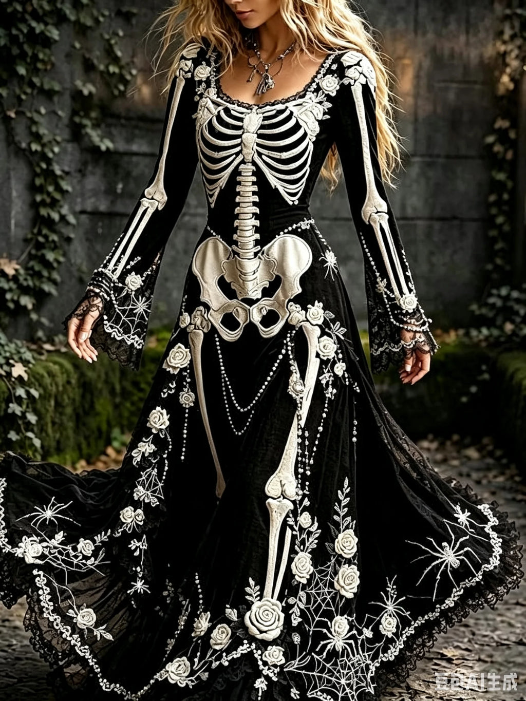 Women's Gothic Skull & Rose Maxi Dress – photo 12