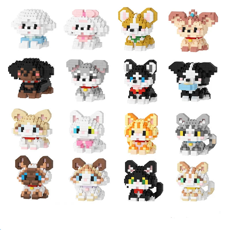 Mini Pet Building Block Models – 18 Cute Dog & Cat Breed Brick Kits, Miniature Desk Ornaments