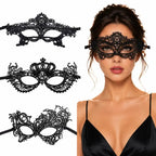 Black Lace Venetian Masquerade Eye Mask – Adjustable Ribbon Tie, Halloween & Carnival Party Mask, 7 Styles