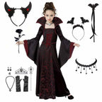 Girls Vampire Tutu Dress Costume – Gothic Long Tulle Halloween Dress with Feather Details, 10 Colors