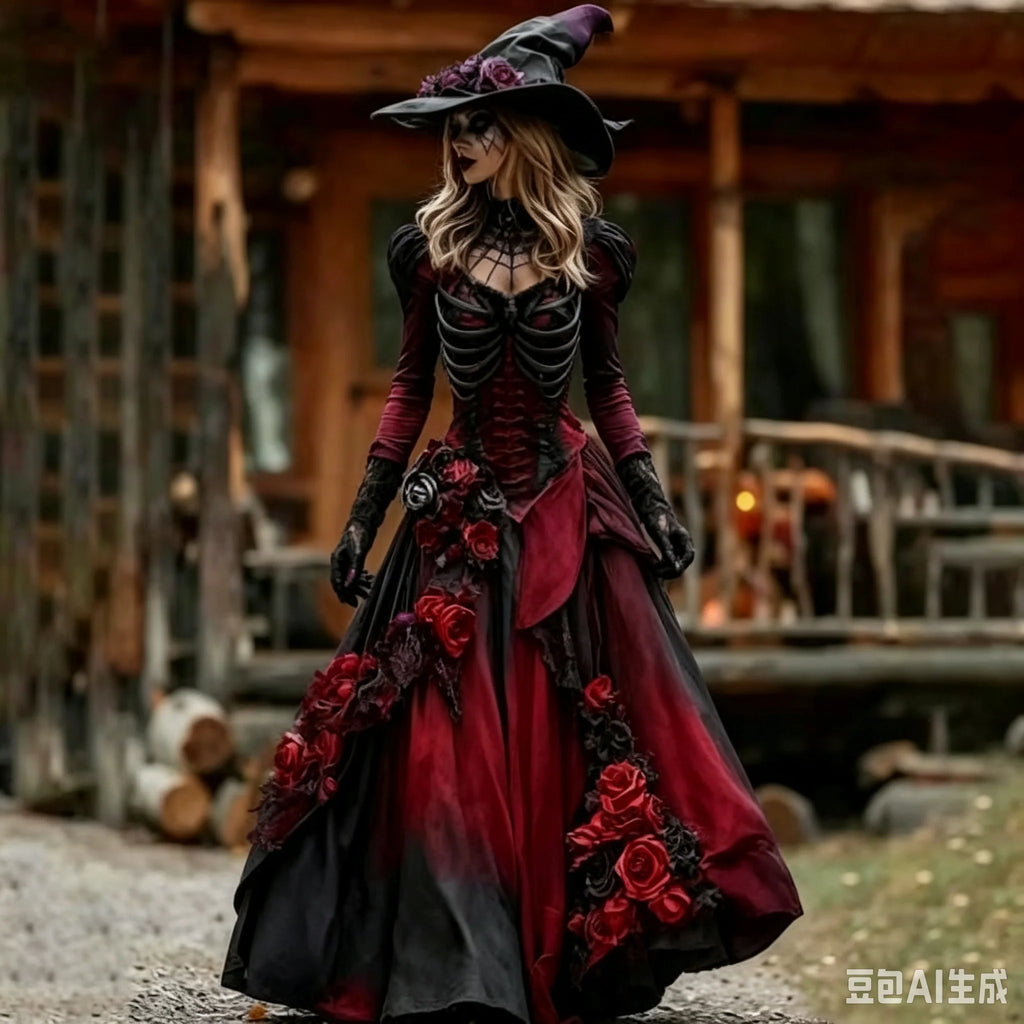 Women's Gothic Skull & Rose Maxi Dress – photo 3