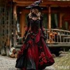 Women's Gothic Skull & Rose Maxi Dress – photo 3