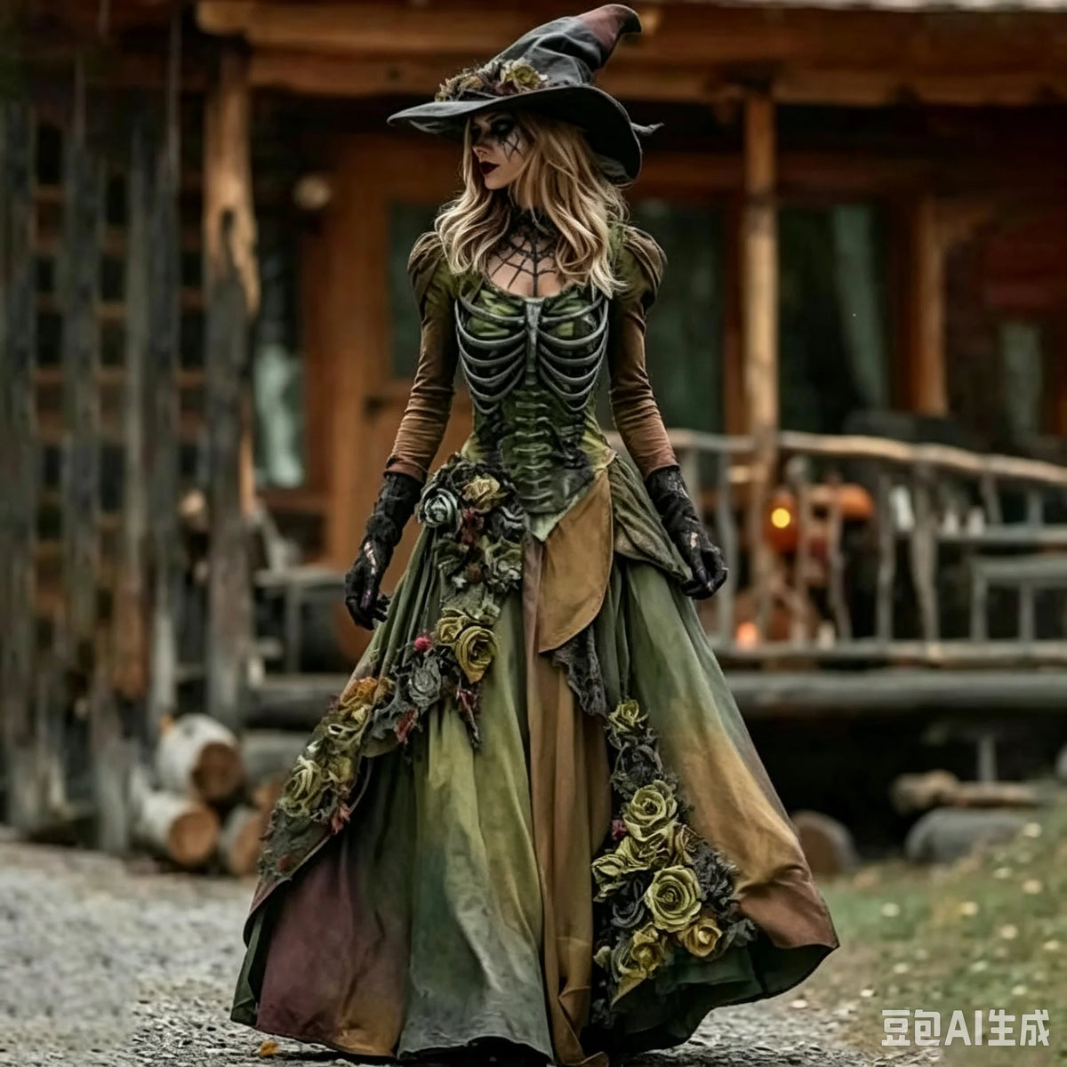 Women's Gothic Skull & Rose Maxi Dress – photo 13