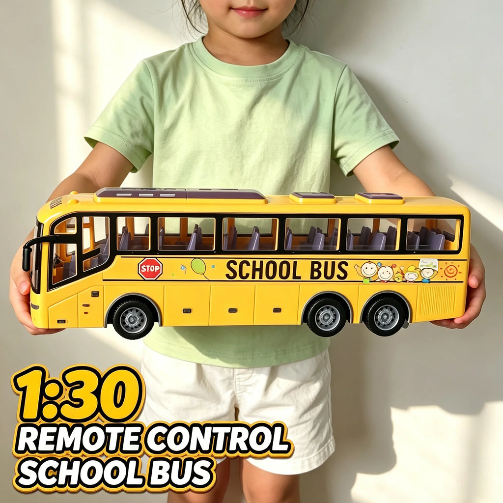 RC School Bus 1:30 – Remote Control City Tour Bus with Lights for Kids, 27MHz, 4 Colors