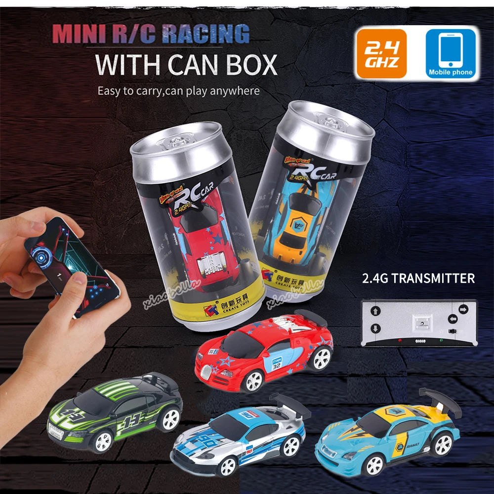 1:58 Mini RC Car in a Can – 2.4G Pocket Remote Control Racer