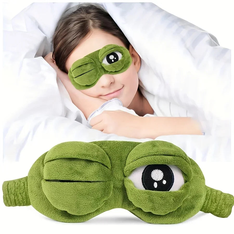 Cute 3D Frog Sleep Mask – Soft Plush Light-Blocking Eye Mask for Sleep, Travel & Naps