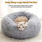 Calming Donut Pet Bed – Soft Long Plush Round Bed for Cats & Small to Medium Dogs, Washable, 40–70 cm