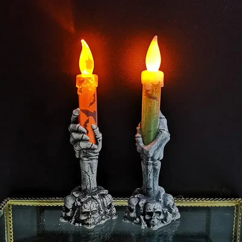 Halloween Skeleton Hand LED Candle – Flameless Spooky Candle Light for Haunted House Decor, 15 cm