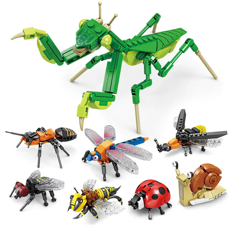 Insect Building Block Model Kits – Bee, Dragonfly, Ant, Mantis & Ladybug Mini Brick Sets, 8 Styles