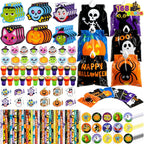 168-Piece Halloween Stationery Party Favor Set – 24 Trick-or-Treat Bags with Notepads, Stamps, Pencils, Stickers & Erasers
