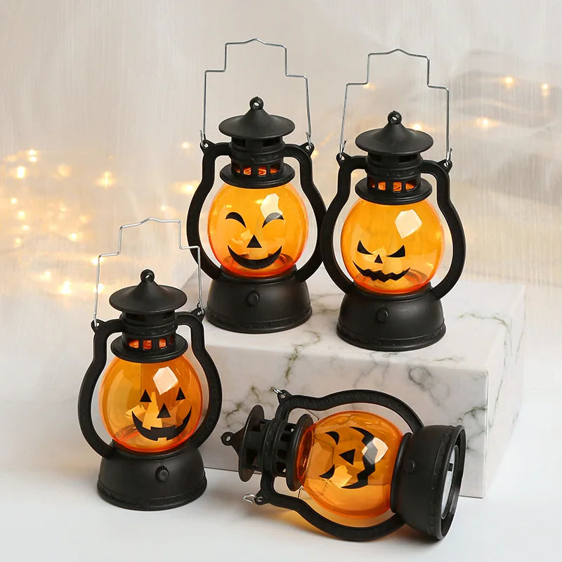 Halloween LED Hanging Pumpkin & Ghost Lantern – Retro Oil-Lamp Style Candle Light, 4 Styles