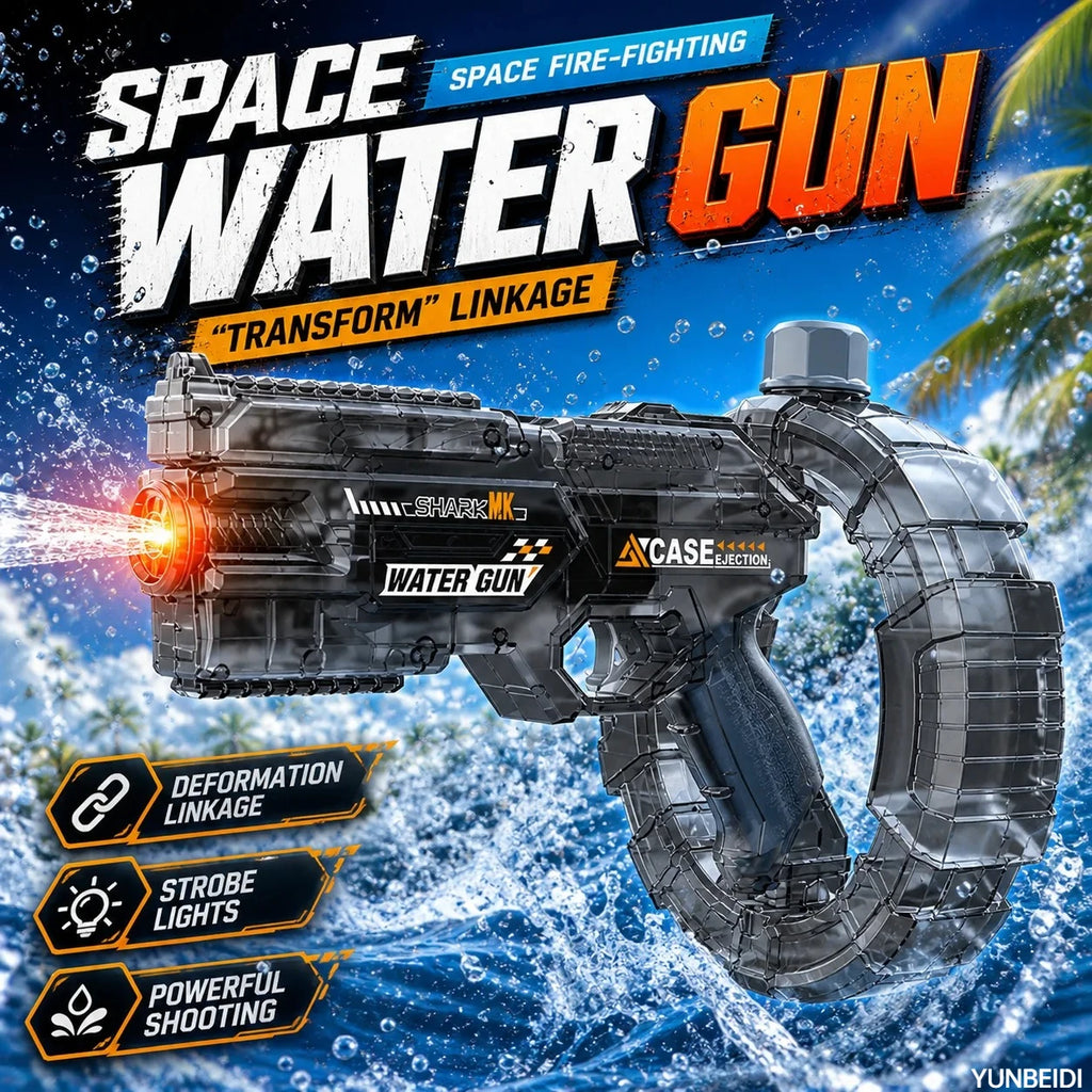 Electric Water Gun with Flashing Muzzle Light – Automatic Water Suction Blaster, 8 m+ Range, USB Rechargeable