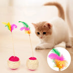 Sisal Feather Shuttlecock Cat Toy – Interactive Scratch Ball with Colourful Feathers | Claw-Grinding Chase Toy for Indoor Cat