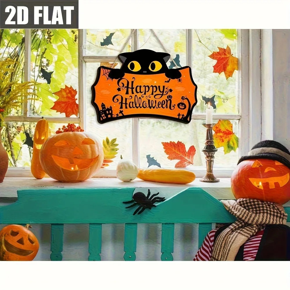 Black Cat Happy Halloween Wooden Door Sign – halloween decor photo 2