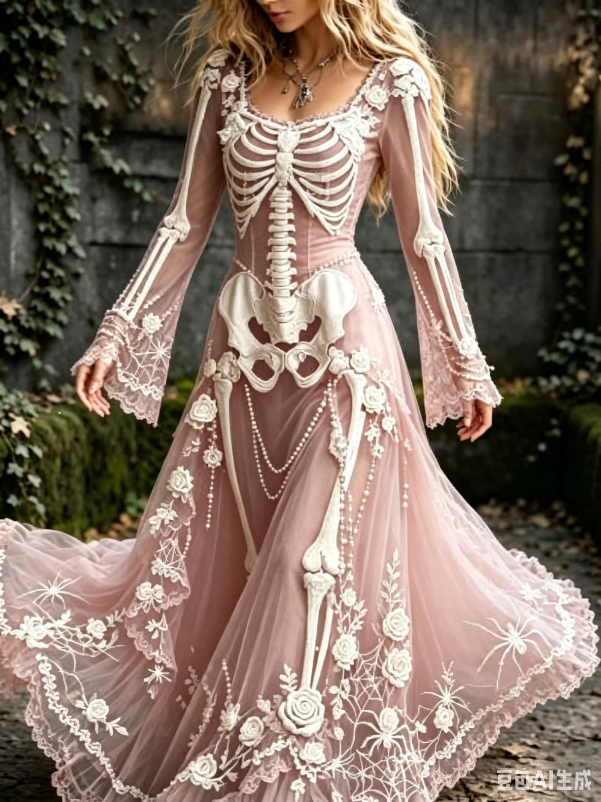 Women's Gothic Skull & Rose Maxi Dress – photo 25