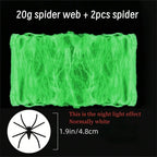 Glow-in-the-Dark Stretch Spider Web with Spiders – halloween decor photo 7