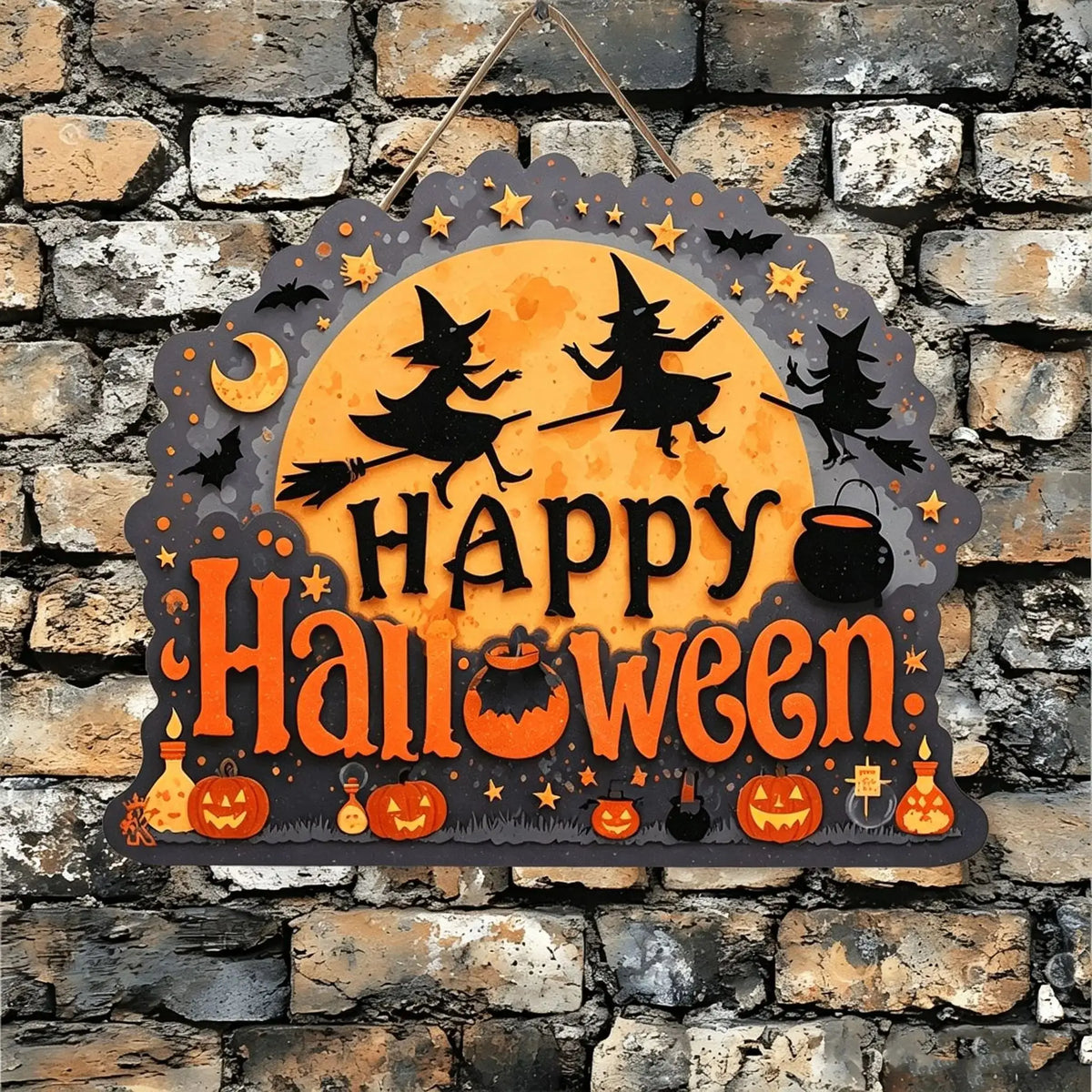 Black Cat Happy Halloween Wooden Door Sign – halloween decor photo 8