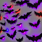 Halloween LED 3D Bat & Spider Wall Stickers – Glowing Light-Up Decorations, Self-Adhesive, 9 to 48 Pcs