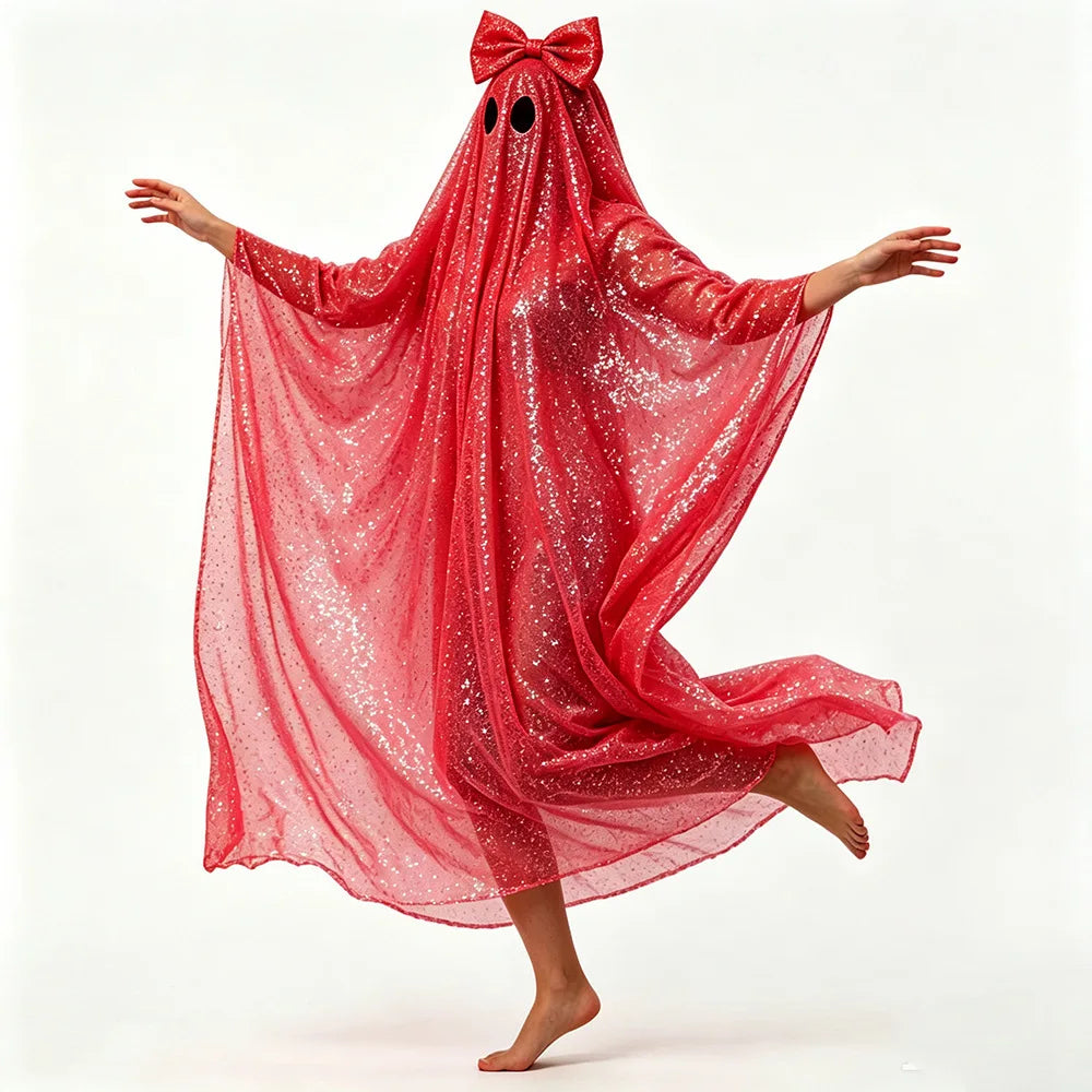 Women's Glitter Ghost Costume Cape – photo 9