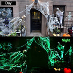 Glow-in-the-Dark Stretch Spider Web with Spiders – halloween decor photo 2
