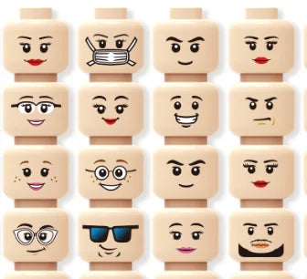 Minifigure Face Heads for Building Bricks – 10-Piece Pack, Compatible with Major Brick Brands, 59 Designs