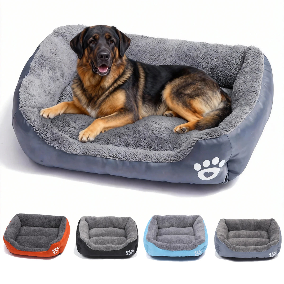 Square Dog Sofa Bed – Soft Plush Washable Pet Bed with Raised Sides for Dogs & Cats, 6 Sizes