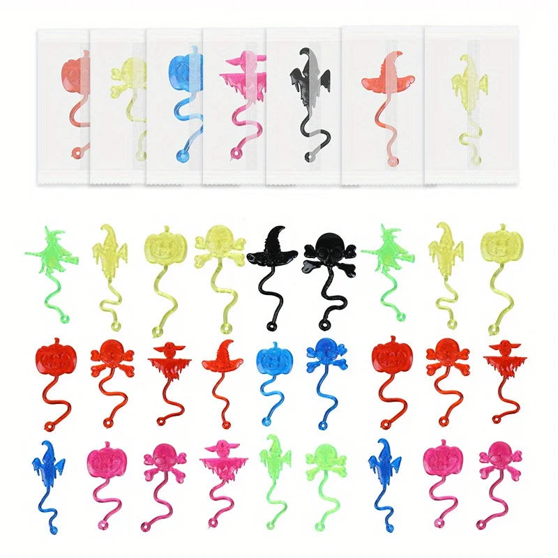 Halloween Sticky Hands Party Favors – Stretchy Skull, Pumpkin & Witch Sticky Toys, 10 or 20 Pack