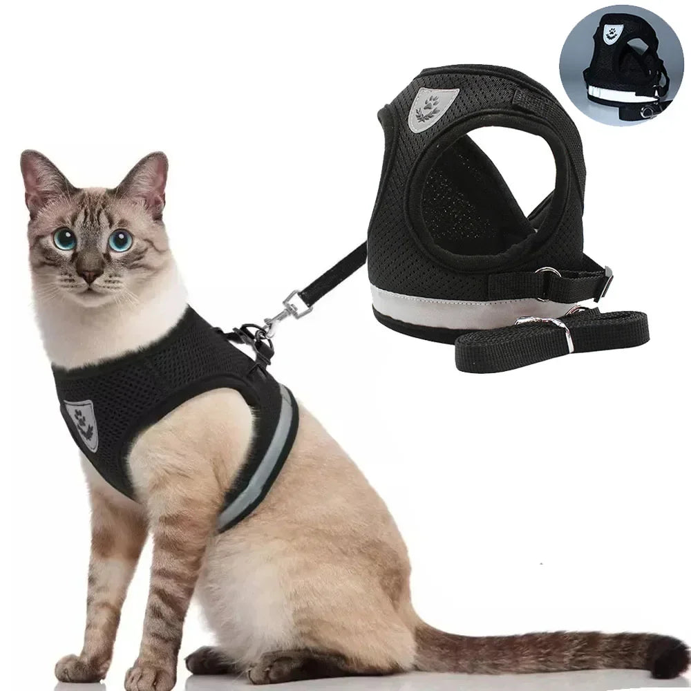 Cat Harness and Leash Set – Adjustable Reflective Soft Mesh Vest for Cats, Kittens & Small Dogs