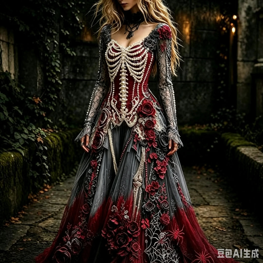 Women's Gothic Skull & Rose Maxi Dress – photo 20