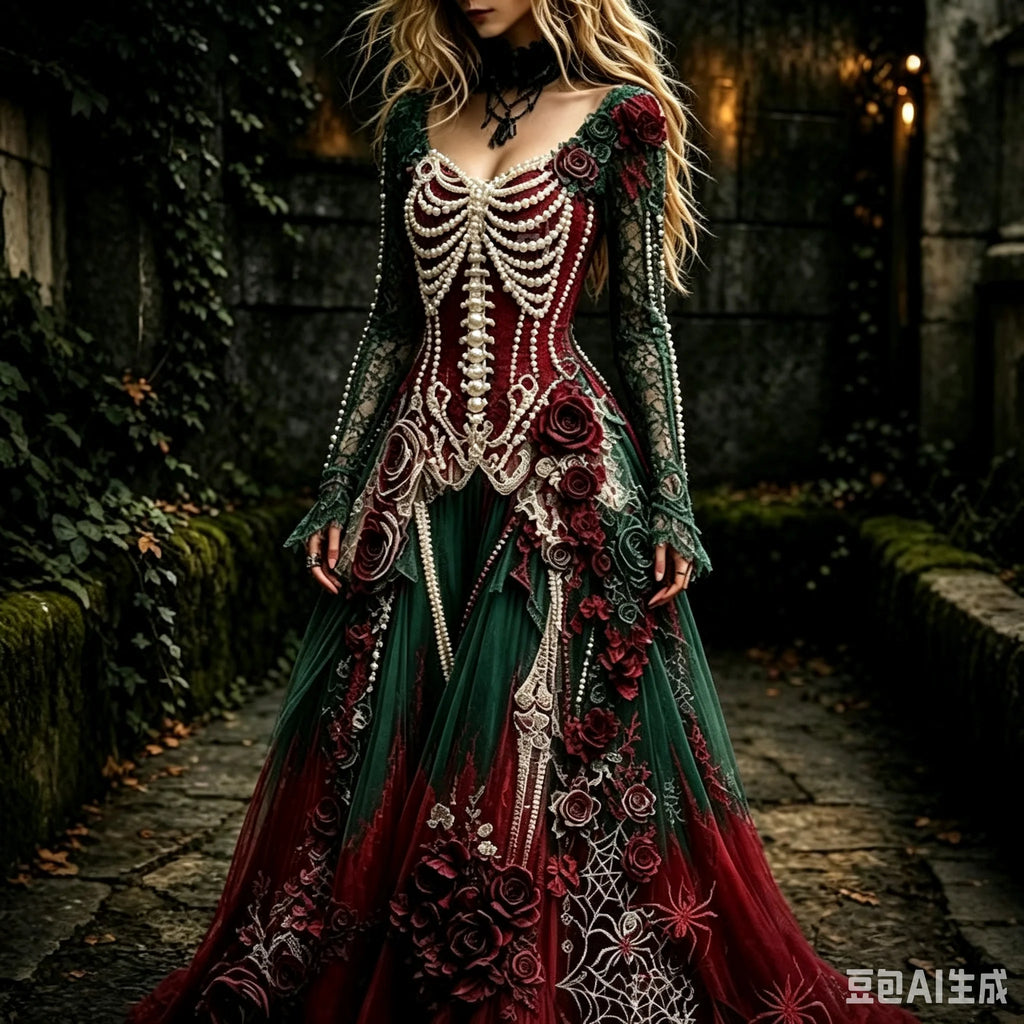 Women's Gothic Skull & Rose Maxi Dress – photo 7