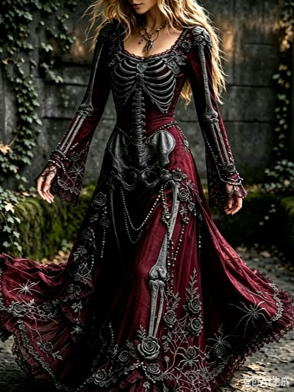 Women's Gothic Skull & Rose Maxi Dress – photo 6