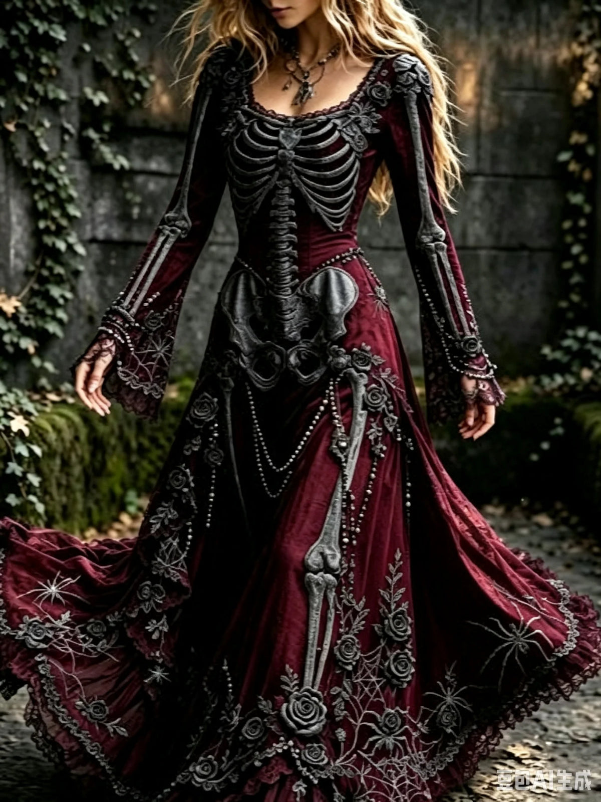 Women's Gothic Skull & Rose Maxi Dress – photo 6