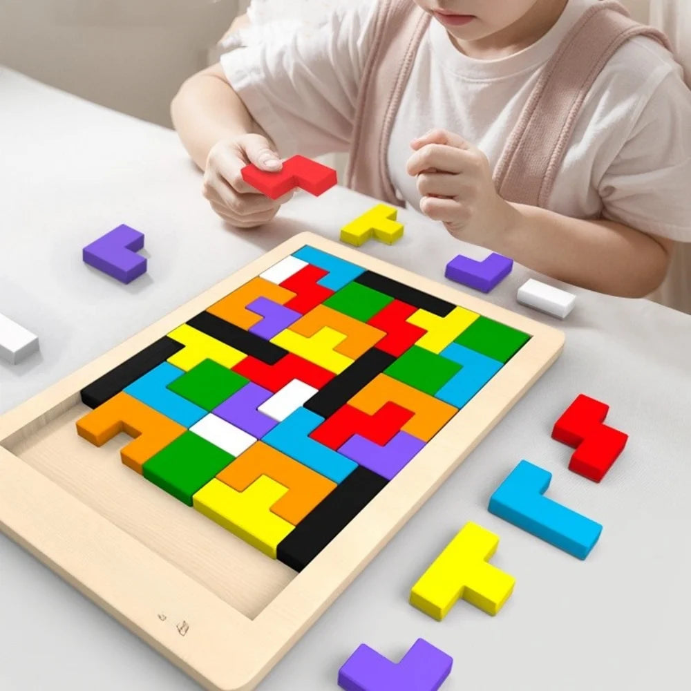 Colorful Wooden Tangram Puzzle – Montessori Geometric Shape Brain Teaser for Kids, 1 or 3 Pack