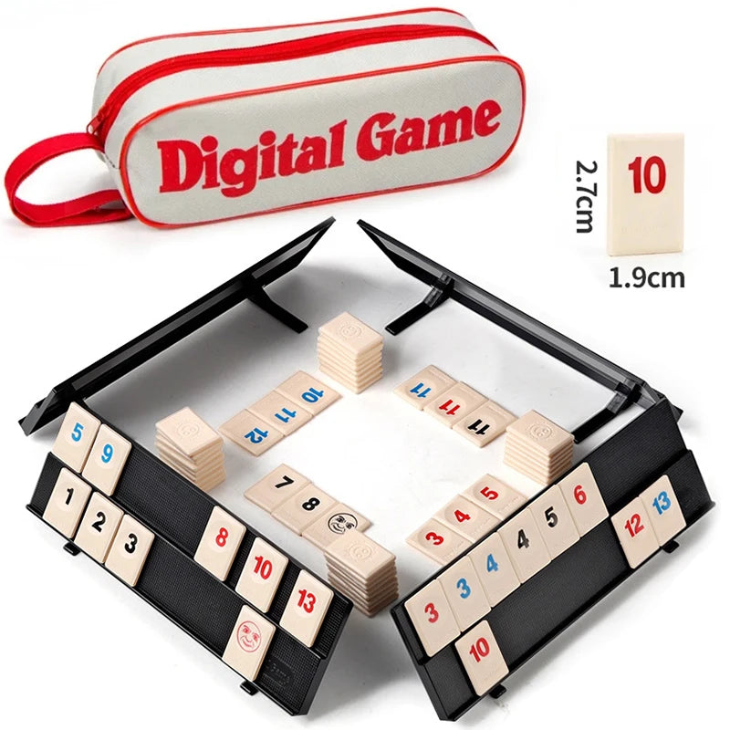 Rummy Tile Game Set – 106 Tiles with 4 Racks & Portable Travel Case, Classic Family Board Game