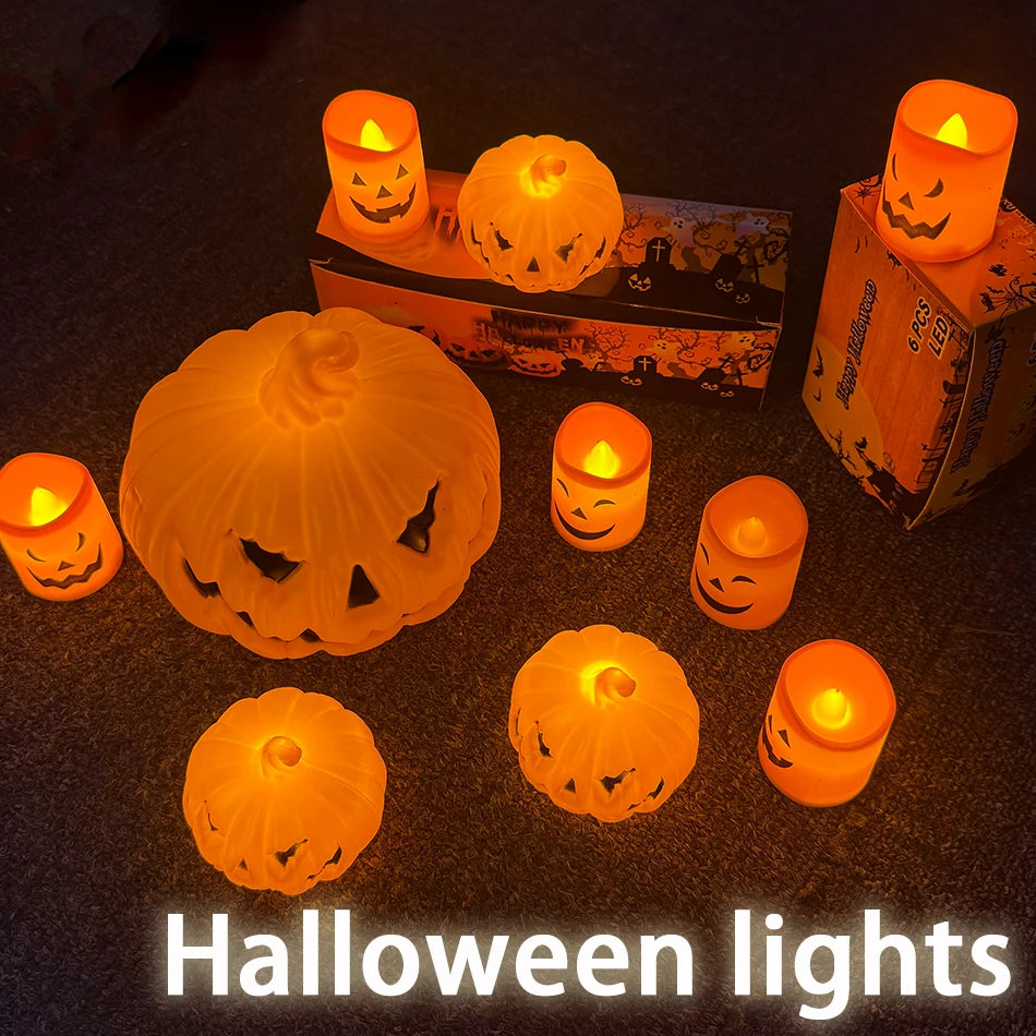 Halloween Pumpkin Lantern LED Light – Skull & Ghost Face Jack-O'-Lantern Lamp, Single or Multi-Pack