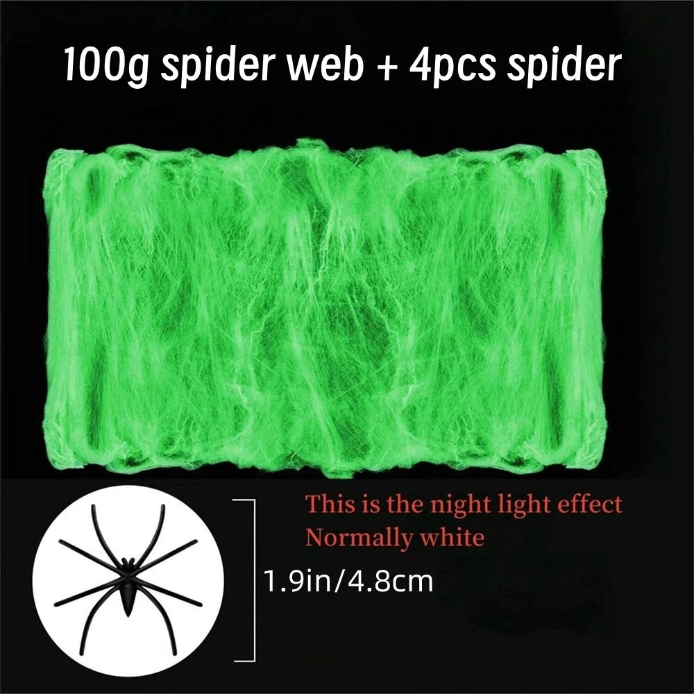 Glow-in-the-Dark Stretch Spider Web with Spiders – halloween decor photo 8