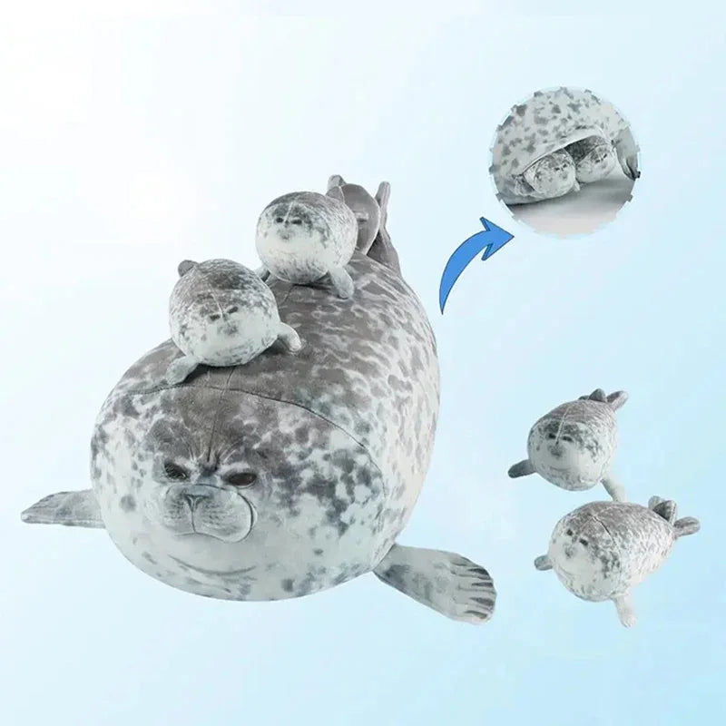 Mother Seal Plush with 4 Baby Seals – 40 cm Zipper Pouch Stuffed Animal Set for Kids