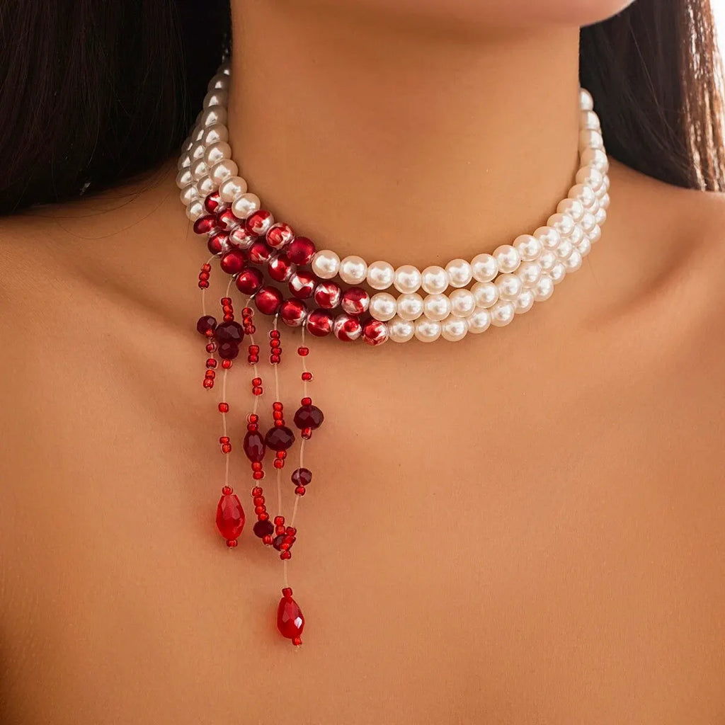 Gothic Blood Drop Pearl Tassel Necklace – photo 7