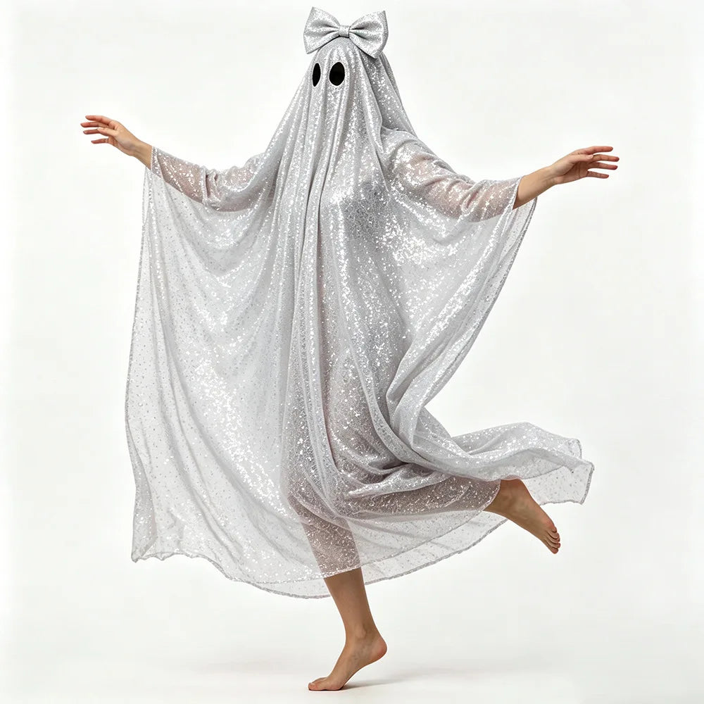Women's Glitter Ghost Costume Cape – photo 7