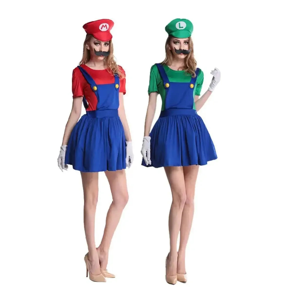 Mario & Luigi Plumber Brothers Costume – Red or Green Outfit with Hat & Mustache for Men & Women