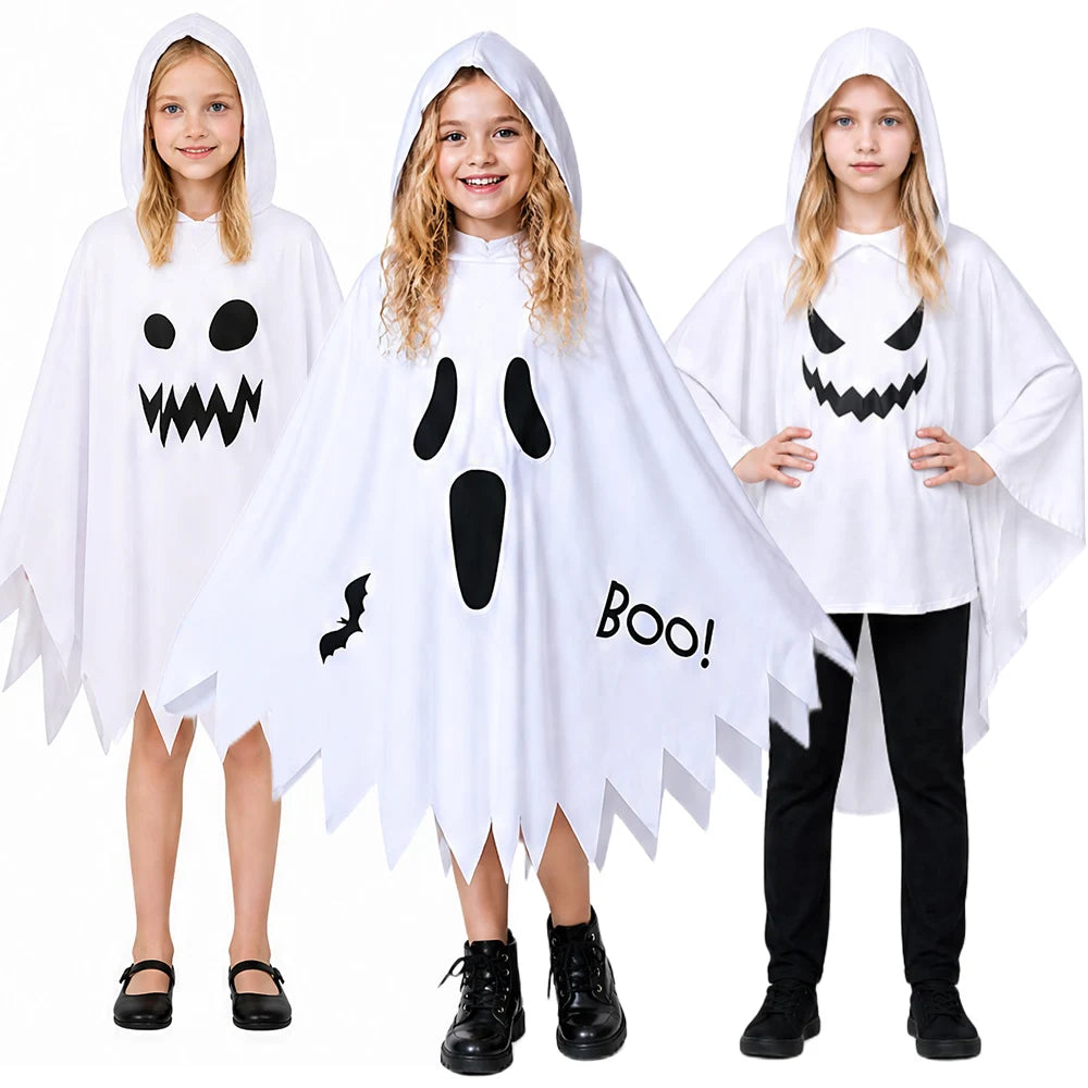 Glow-in-the-Dark White Ghost Costume – Hooded Demon Cloak for Halloween Cosplay, Unisex S–XL, 3 Styles