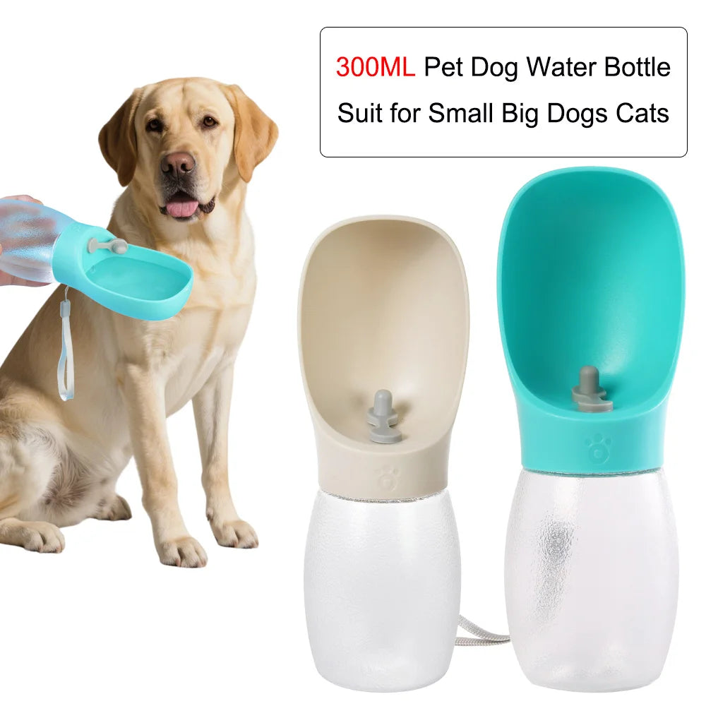 Portable Dog Water Bottle 300 ml – Leakproof Travel Drinking Bottle with Bowl for Dogs & Cats