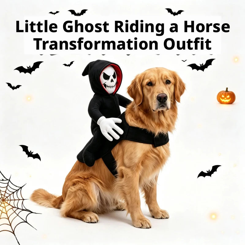 Riding Ghost Pet Costume – Funny Halloween Outfit for Dogs & Cats, Sizes S–XL