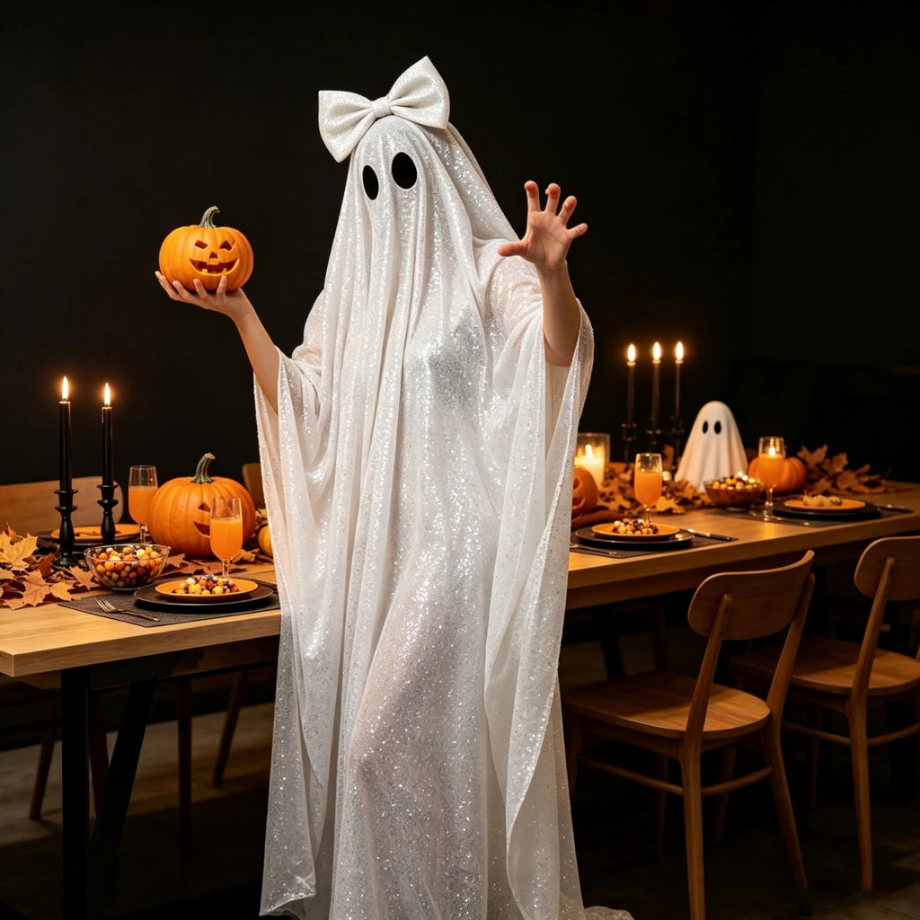 Women's Glitter Ghost Costume Cape – photo 3