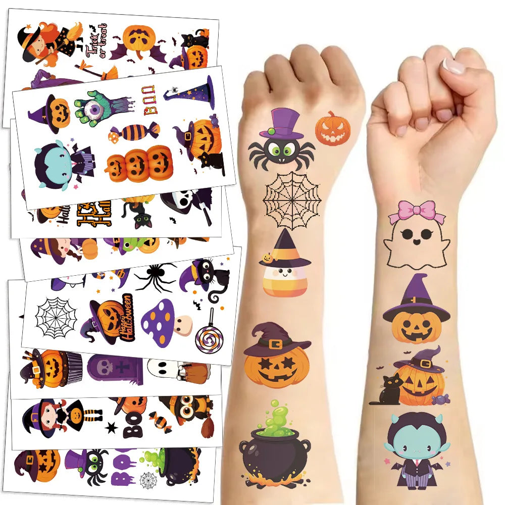 Halloween Pumpkin Temporary Tattoos – 10 Sheets Waterproof Fake Tattoos for Kids, Party Favors