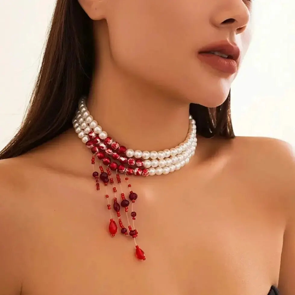 Gothic Blood Drop Pearl Tassel Necklace – photo 3